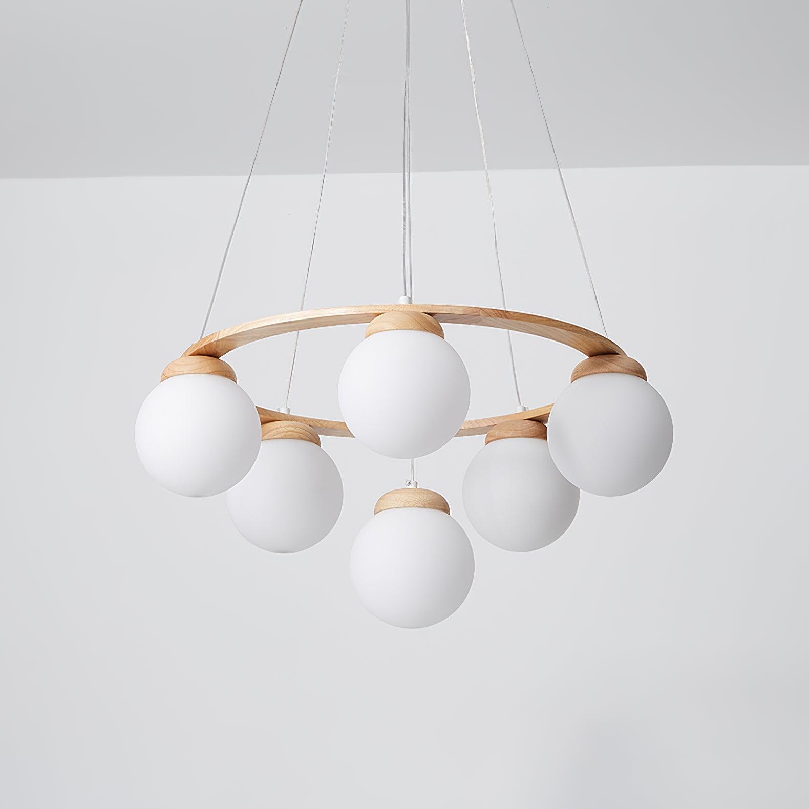 Nordic Wood and Glass Globe Chandelier Modern Minimalist Ceiling Light Fixture
