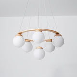 Nordic Wood and Glass Globe Chandelier Modern Minimalist Ceiling Light Fixture