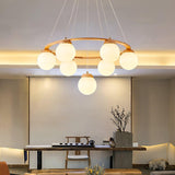 Nordic Wood and Glass Globe Chandelier Modern Minimalist Ceiling Light Fixture