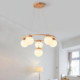 Nordic Wood and Glass Globe Chandelier Modern Minimalist Ceiling Light Fixture