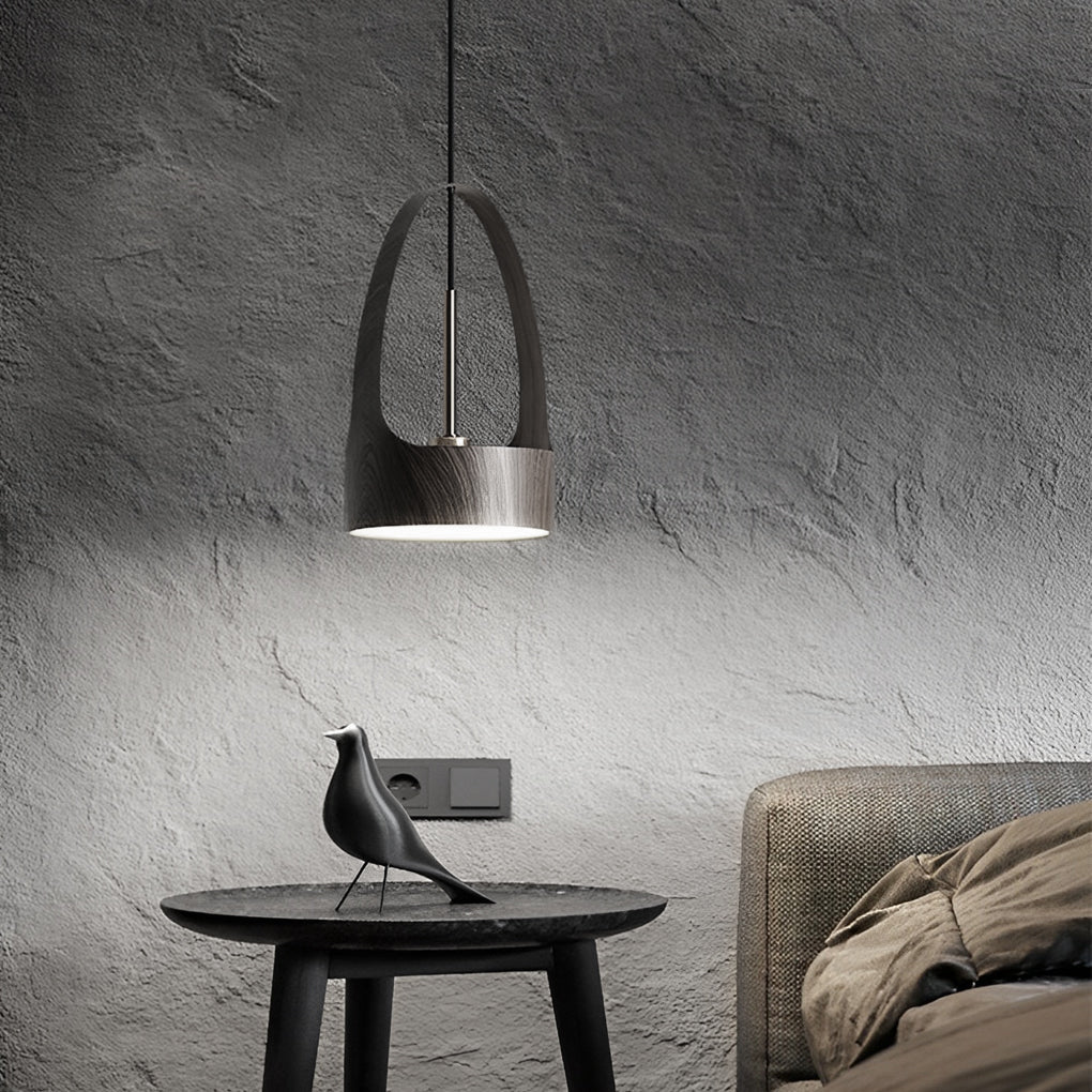 Nordic Wood Texture LED Pendant Light Small Acrylic Chandelier for Modern Home Lighting