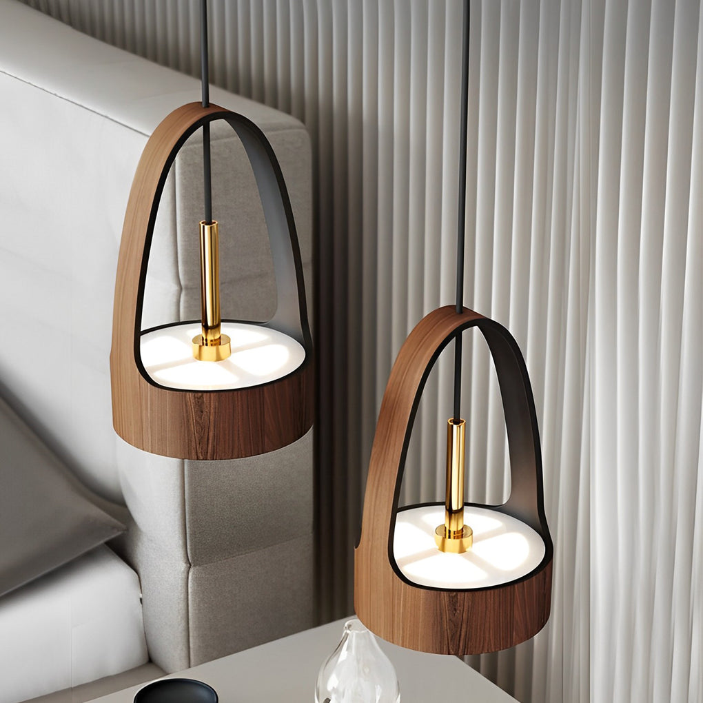 Nordic Wood Texture LED Pendant Light Small Acrylic Chandelier for Modern Home Lighting