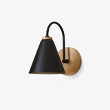 Nordic Wooden Wall Sconce Set with Cone Iron Shade and Modern Metal Accents