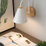 Nordic Wooden Wall Sconce Set with Cone Iron Shade and Modern Metal Accents