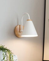 Nordic Wooden Wall Sconce Set with Cone Iron Shade and Modern Metal Accents