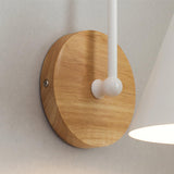Nordic Wooden Wall Sconce Set with Cone Iron Shade and Modern Metal Accents