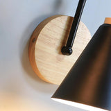 Nordic Wooden Wall Sconce Set with Cone Iron Shade and Modern Metal Accents