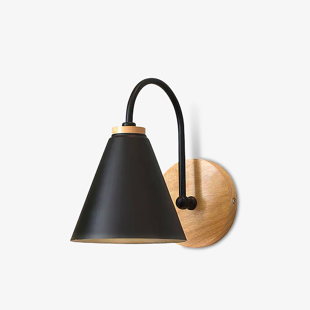 Nordic Wooden Wall Sconce Set with Cone Iron Shade and Modern Metal Accents