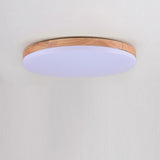 Minimalist Circular Bamboo Wood LED Flush Mount Light with Acrylic Shade