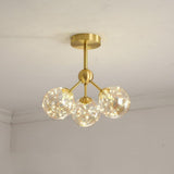 Modern Three Globe Copper and Glass Semi Flush Mount Ceiling Light LED Fixture for Bedroom