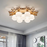 Modern Bamboo Globe Cluster Flush Mount Ceiling Light for Bedroom Living Room 3 5 7 Light