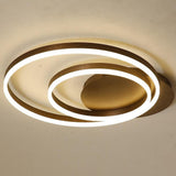 Modern Dimmable Double Ring LED Flush Mount Ceiling Light with Remote in Coffee Finish