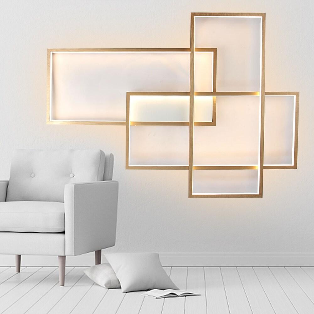Modern Geometric LED Ceiling Light Overlapping Rectangles Flush Mount Aluminum Fixture