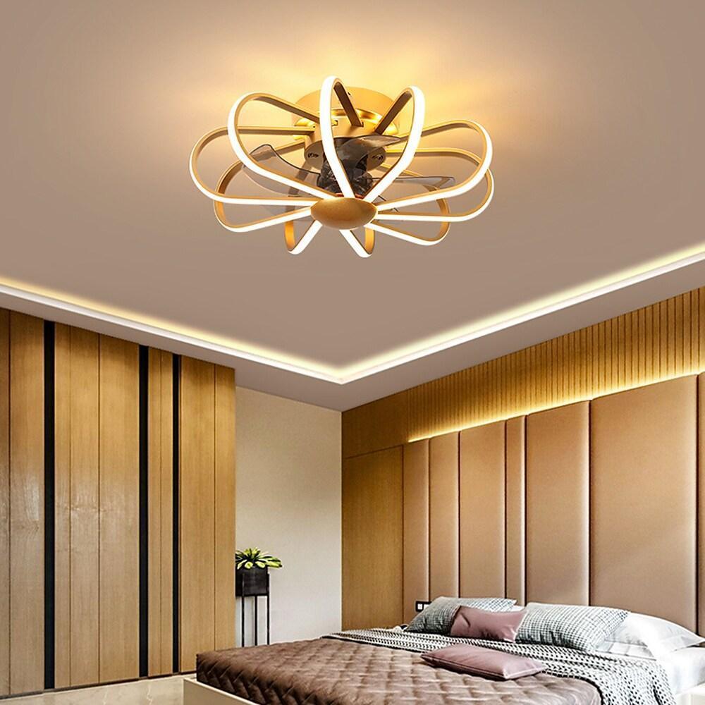 Modern 5 Blade Ceiling Fan with External LED Light Ring and Remote Control Dimming
