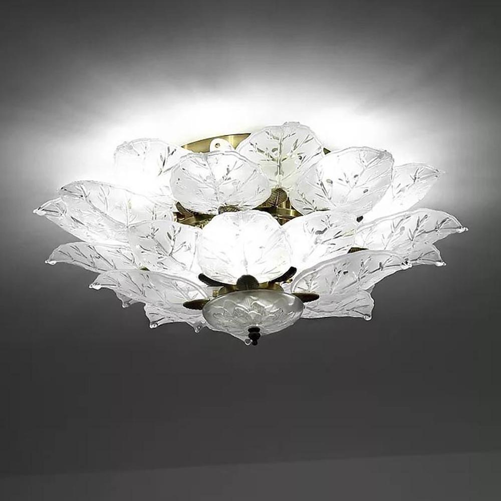 Floral Leaf Design Flush Mount Ceiling Light Elegant Metal and Glass LED Lamp