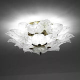 Floral Leaf Design Flush Mount Ceiling Light Elegant Metal and Glass LED Lamp