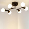 Modern 6 Light Sputnik Semi Flush Mount Ceiling Light with White Opal Glass Globes Gold Finish 31 Inch