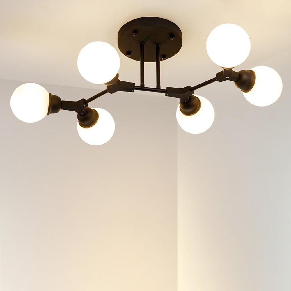 Modern 6 Light Sputnik Semi Flush Mount Ceiling Light with White Opal Glass Globes Gold Finish 31 Inch