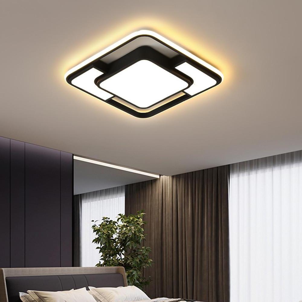 Modern Geometric Square LED Flush Mount Ceiling Light Fixture for Bedroom Living Room and Office