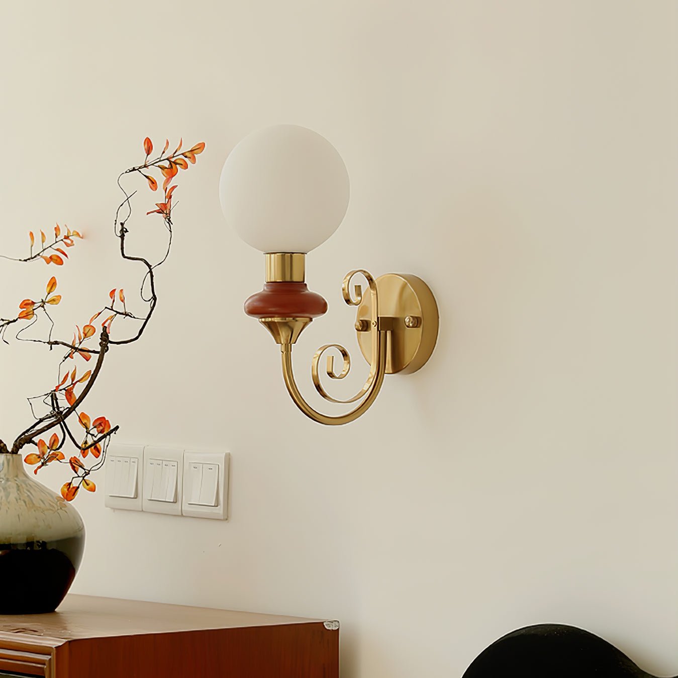 Onyx Modern Glass Globe Wall Sconce with Wood and Metal Accents for Indoor Lighting