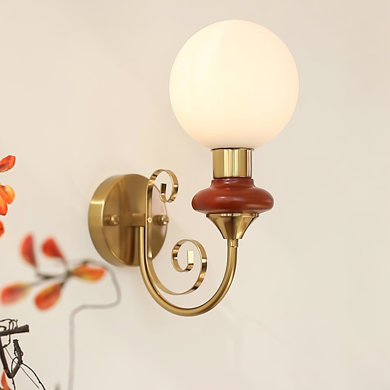 Onyx Modern Glass Globe Wall Sconce with Wood and Metal Accents for Indoor Lighting