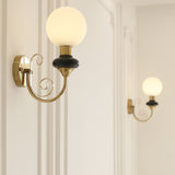 Onyx Modern Glass Globe Wall Sconce with Wood and Metal Accents for Indoor Lighting