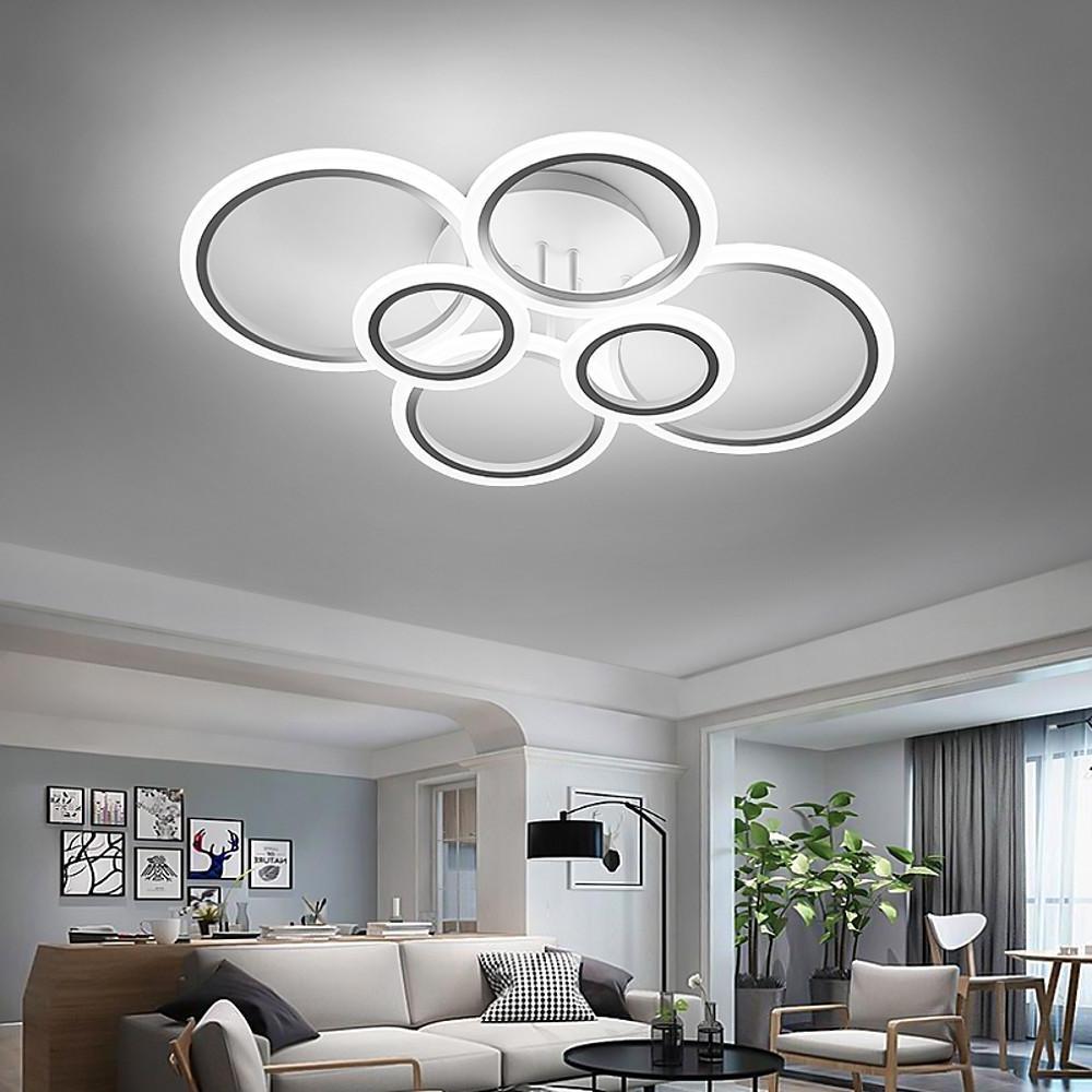 Modern 6 Ring Geometric LED Flush Mount Ceiling Light Dimmable Lighting Fixture for Bedroom and Living Room