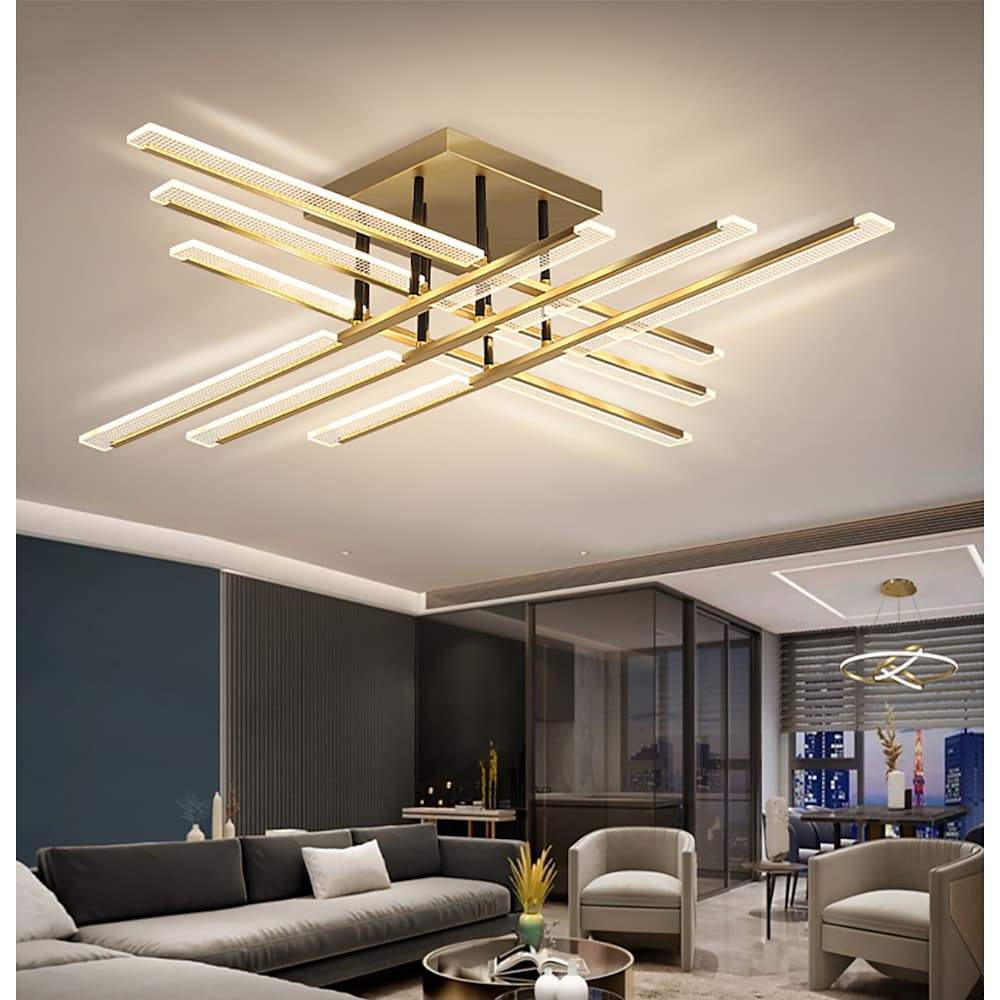 Modern Geometric Rectangular LED Flush Mount Ceiling Light for Living Room and Dining Area