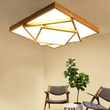 Modern Nordic Square Wood Dimmable LED Ceiling Light Flush Mount Fixture for Home
