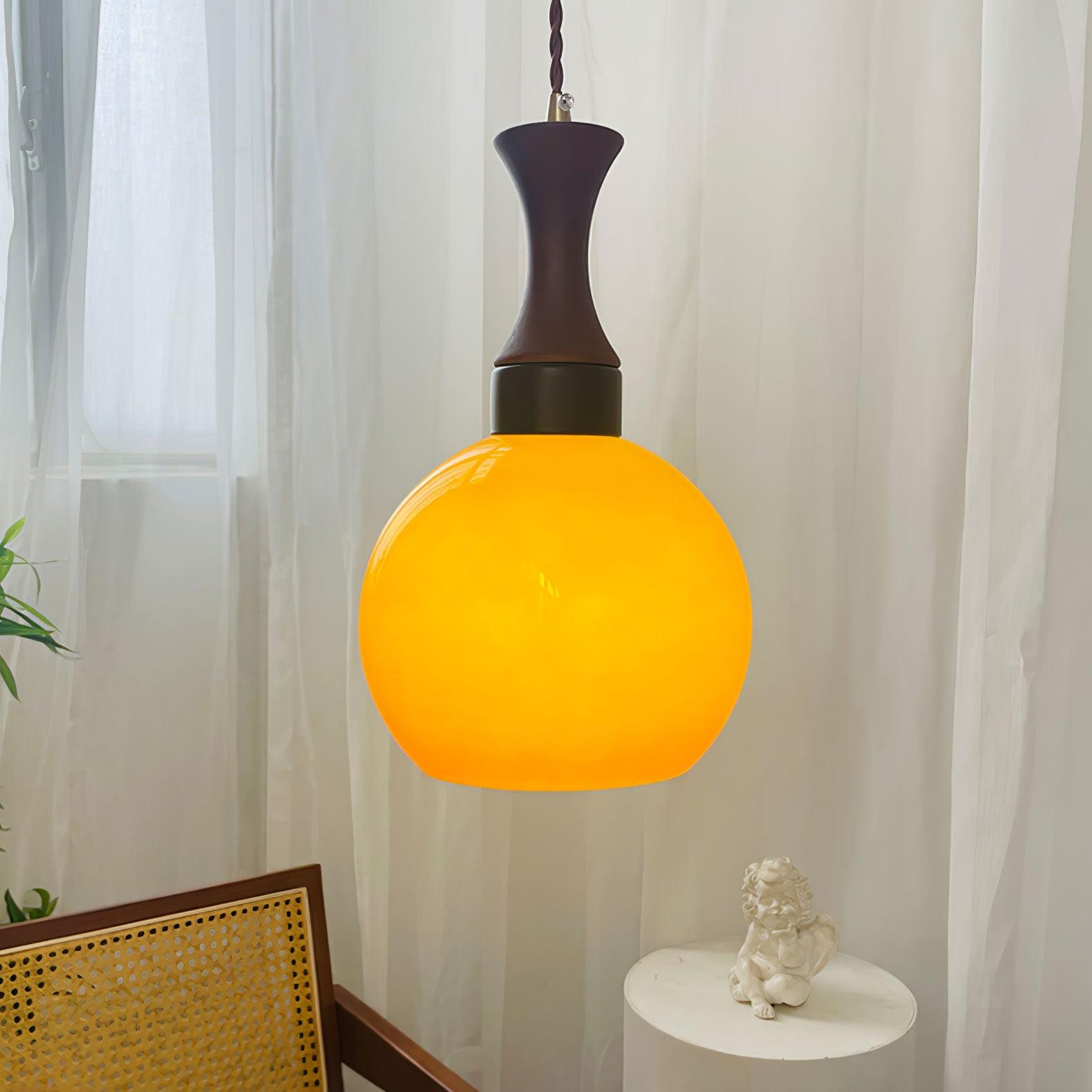Orbique Spherical Glass Globe Drop Pendant Lamp Modern Gold and Yellow Hanging Light