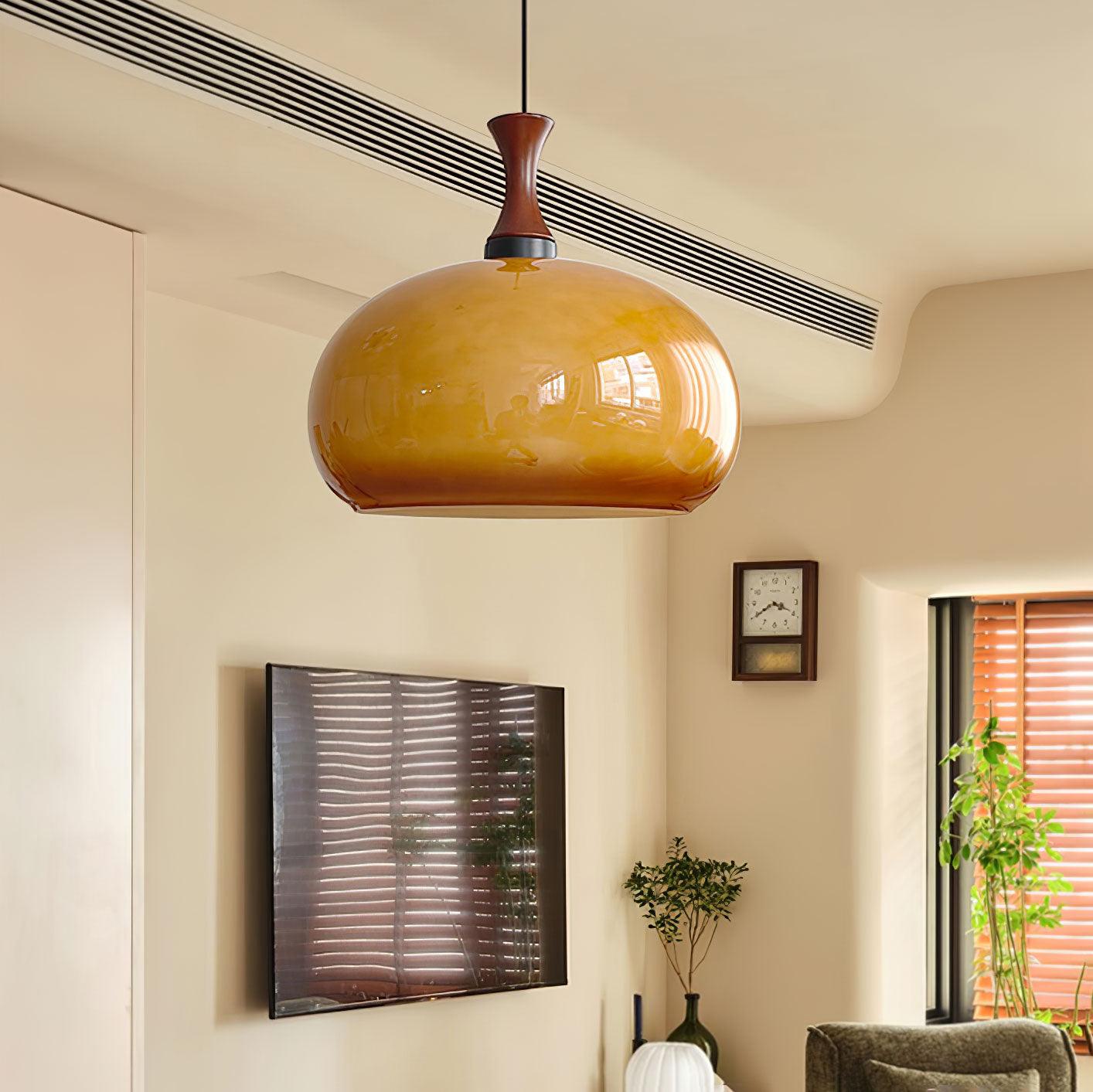 Orbique Spherical Glass Globe Drop Pendant Lamp Modern Gold and Yellow Hanging Light