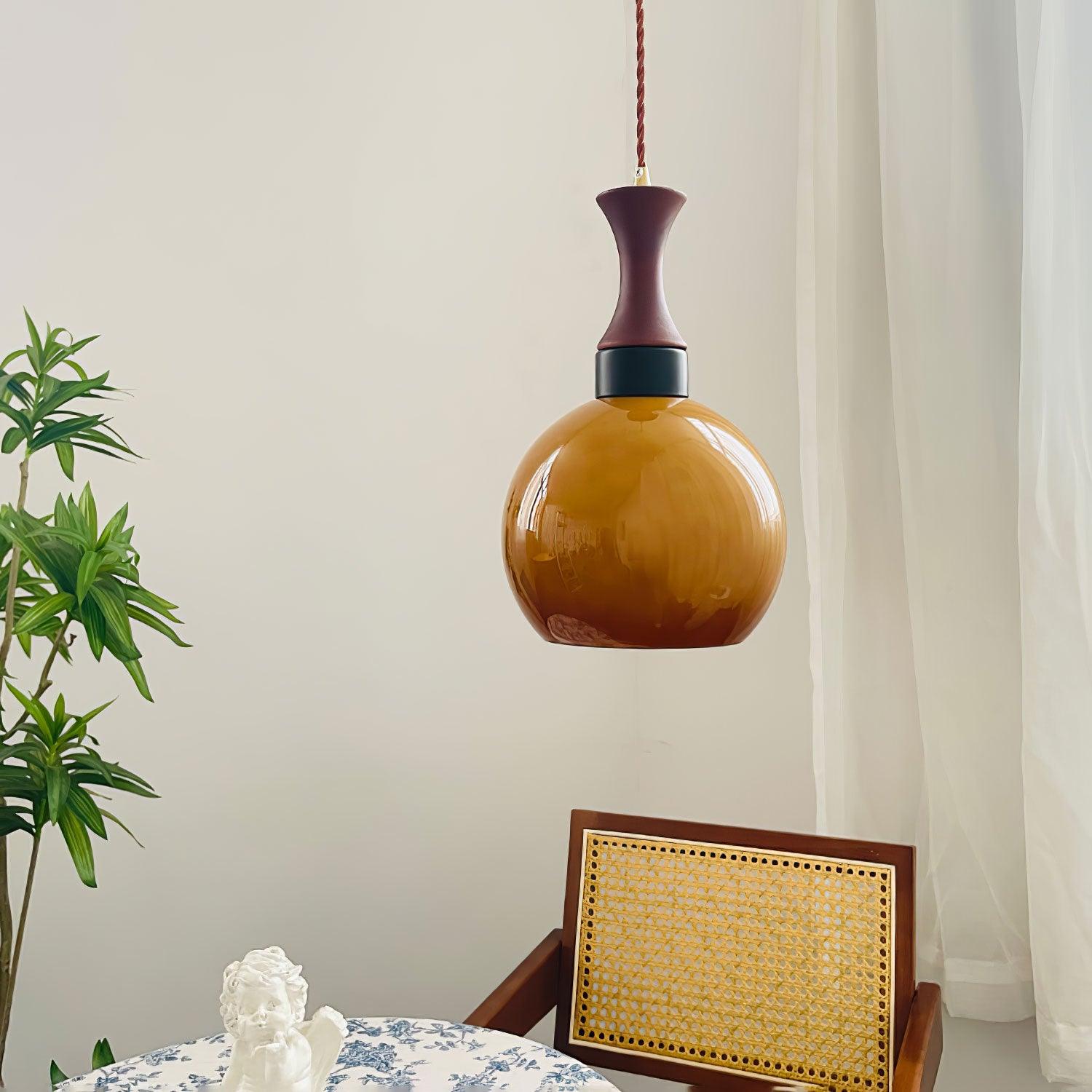 Orbique Spherical Glass Globe Drop Pendant Lamp Modern Gold and Yellow Hanging Light