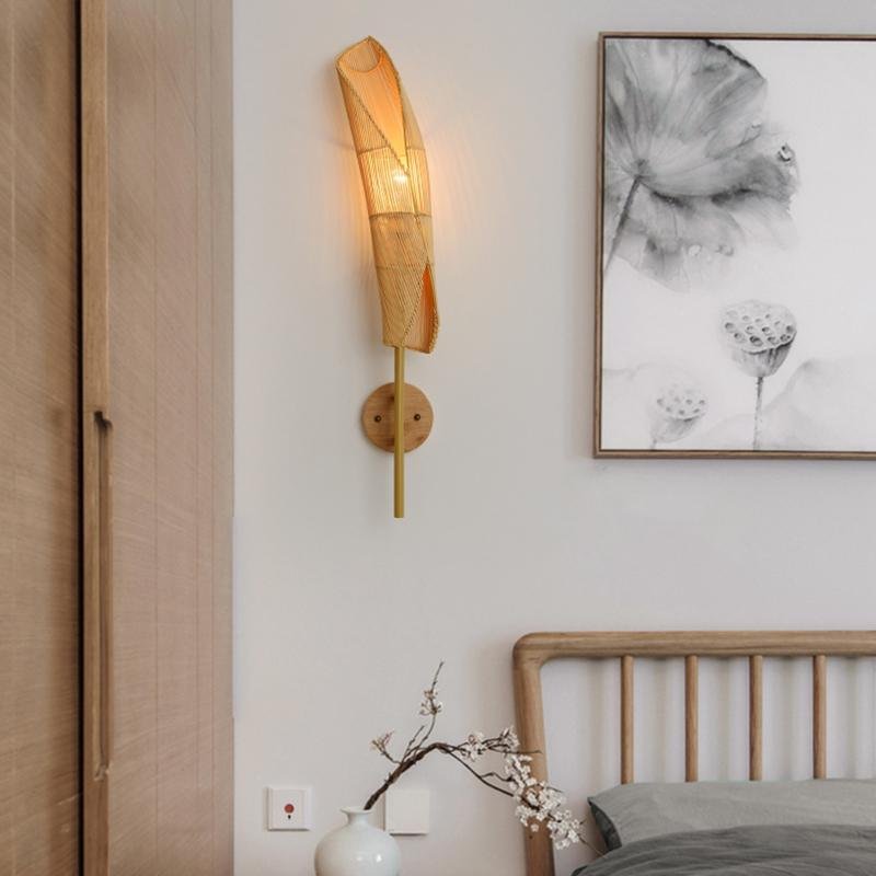 Organic Bamboo Wall Sconce Modern Natural Wood Indoor Light Fixture for Home