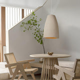Organic Barrel Shape Polystyrene Pendant Light with Hand Finished Beige Shade