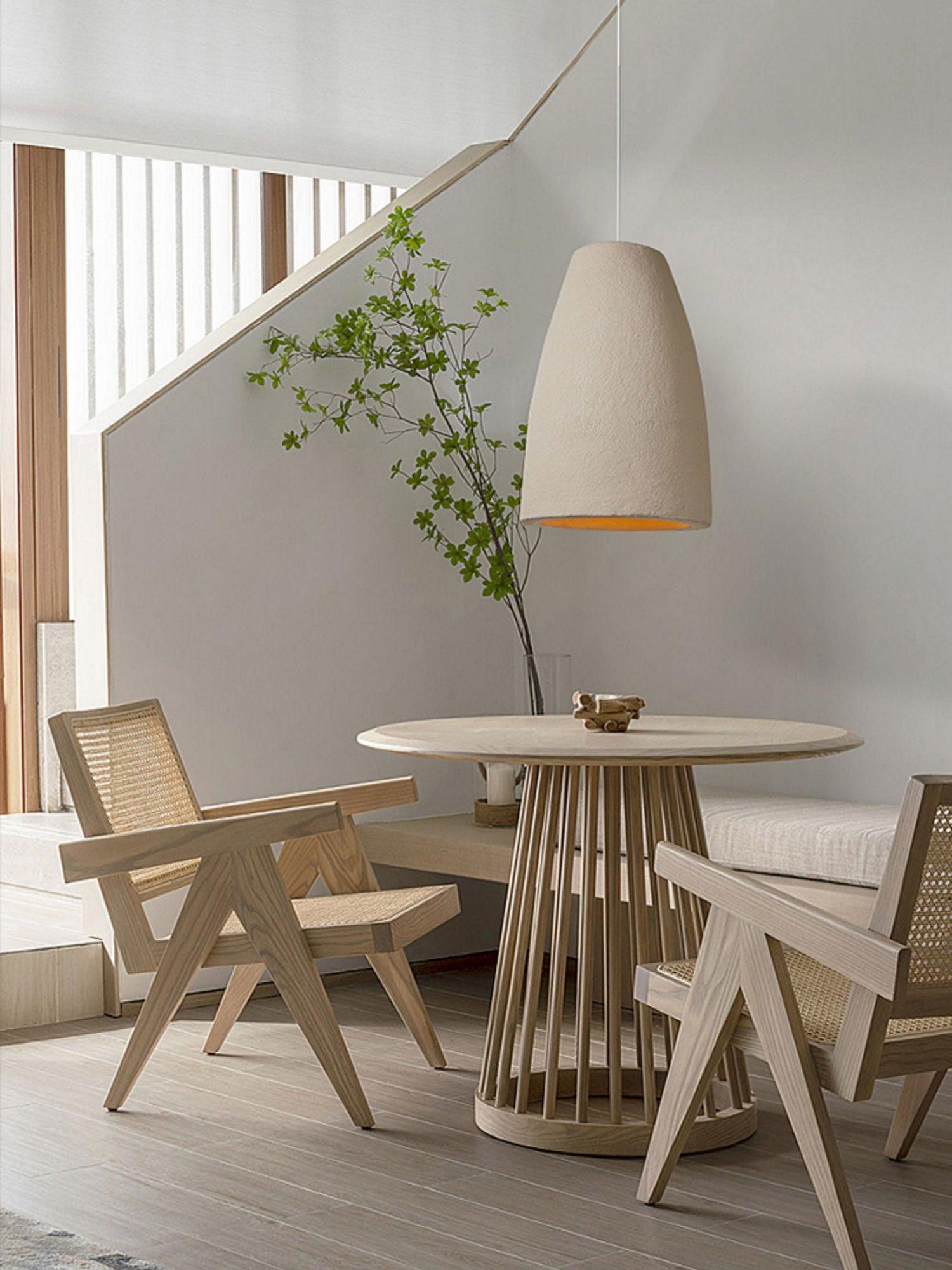 Organic Barrel Shape Polystyrene Pendant Light with Hand Finished Beige Shade