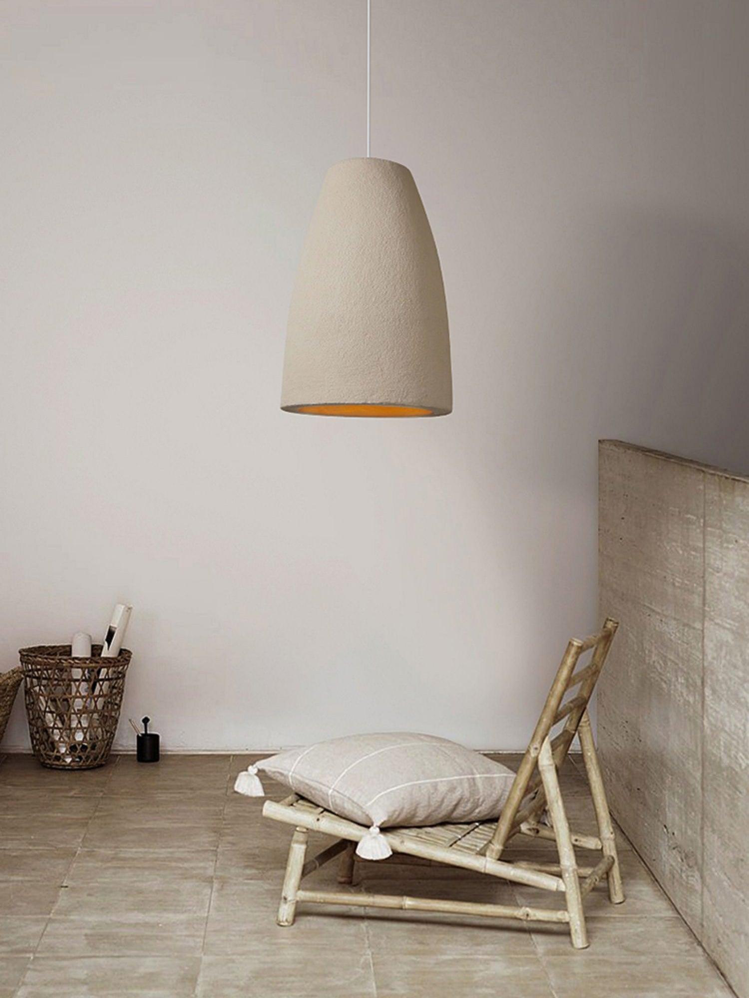 Organic Barrel Shape Polystyrene Pendant Light with Hand Finished Beige Shade