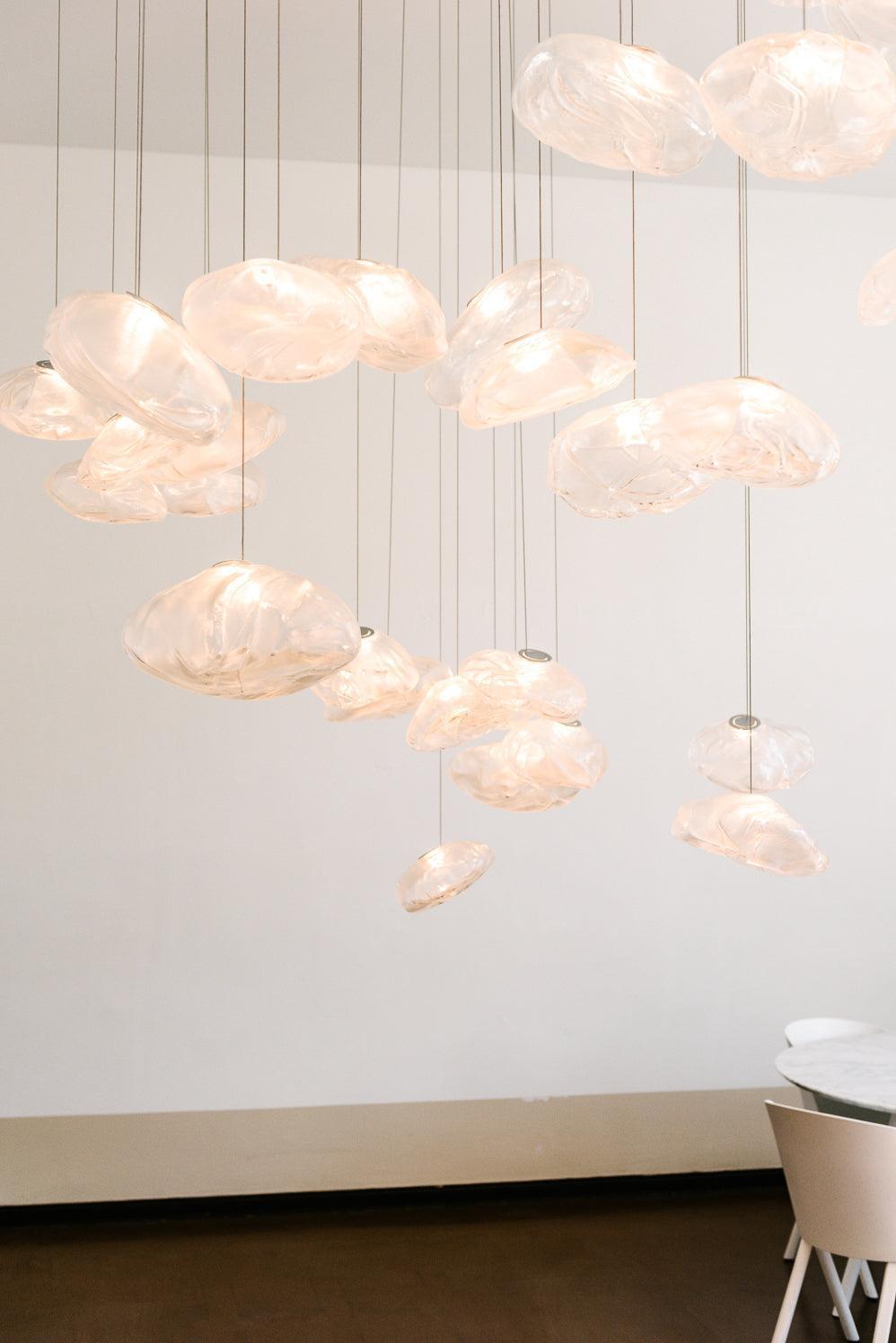 Organic Blown Glass Multi Head Pendant Light for Modern Entryway and Dining Spaces