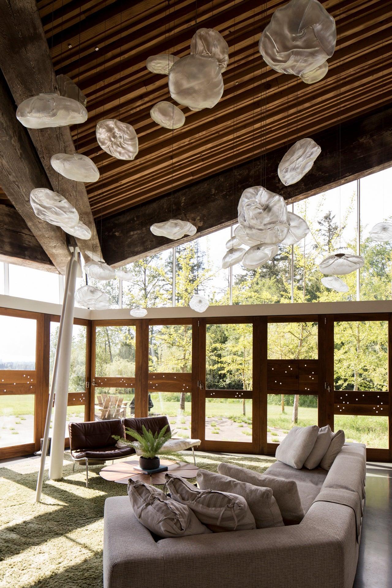 Organic Blown Glass Multi Head Pendant Light for Modern Entryway and Dining Spaces