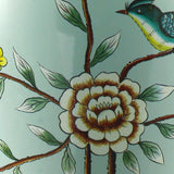 Oriental Green Porcelain Bird and Branch Table Lamp with Linen Bell Shade 23 Inch