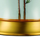 Oriental Green Porcelain Bird and Branch Table Lamp with Linen Bell Shade 23 Inch