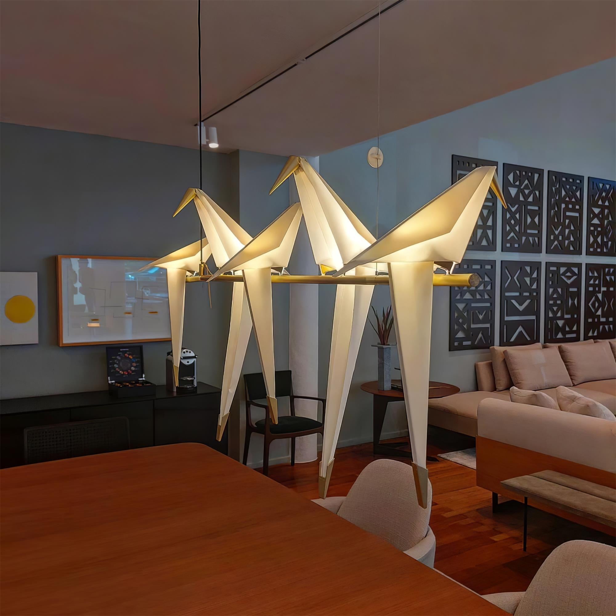 Origami Bird LED Pendant Light Modern Crane Chandelier for Dining Room and Living Space