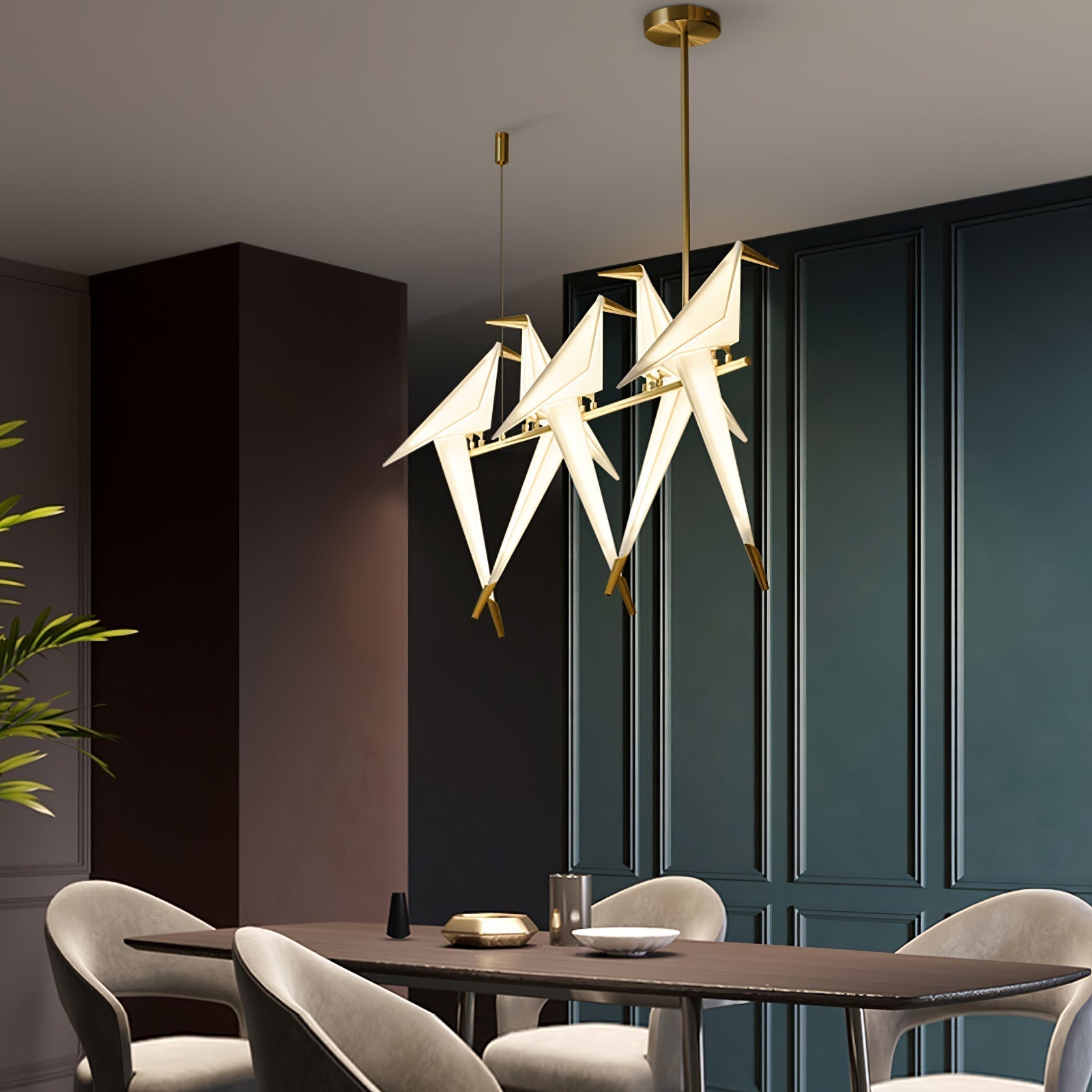 Origami Bird LED Pendant Light Modern Crane Chandelier for Dining Room and Living Space