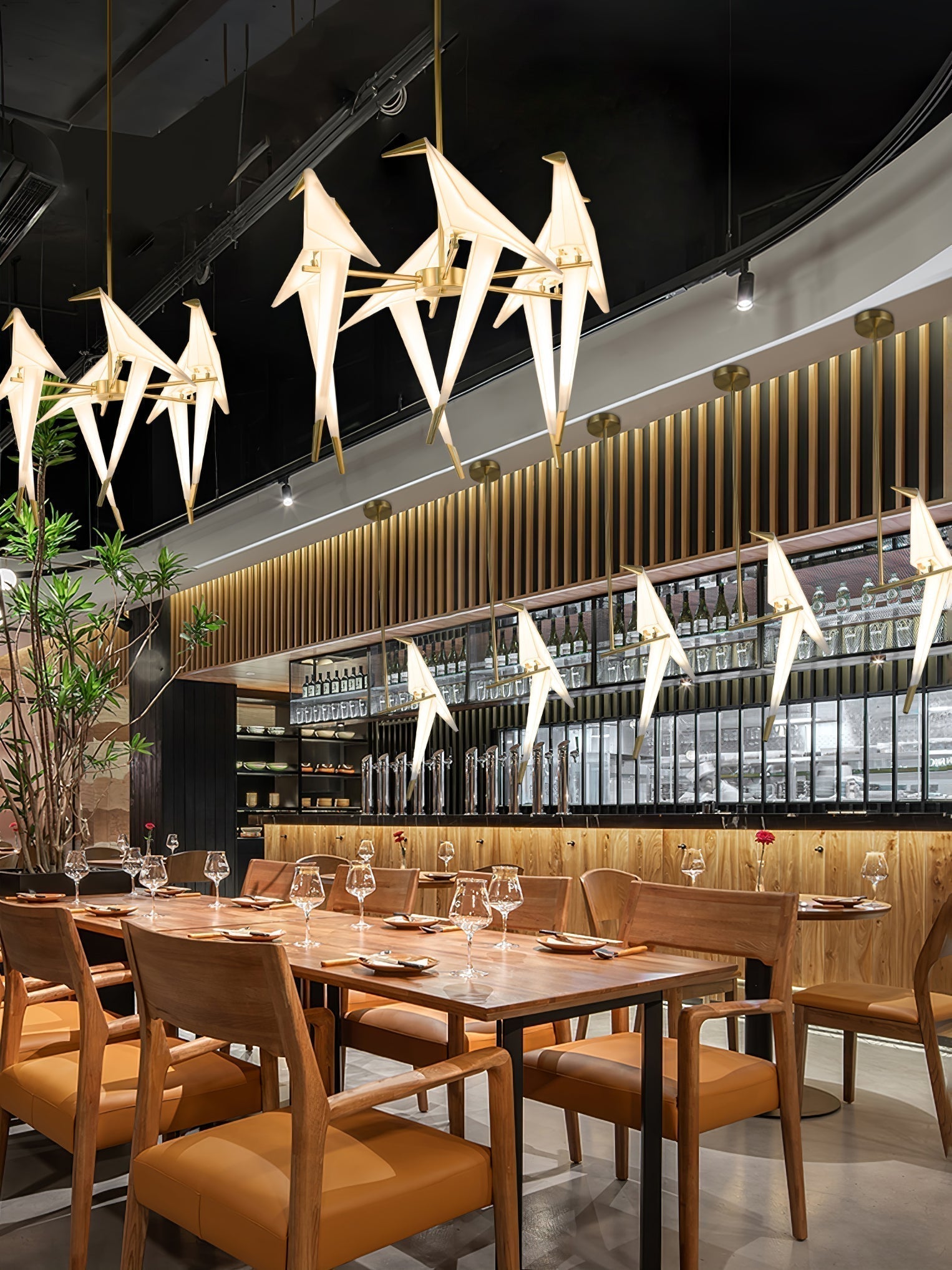 Origami Bird LED Pendant Light Modern Crane Chandelier for Dining Room and Living Space