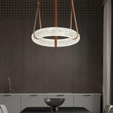 Oslo Alabaster Ring LED Pendant Hanging Light with Modern Leather Strap