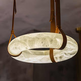 Oslo Alabaster Ring LED Pendant Hanging Light with Modern Leather Strap