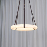 Oslo Alabaster Ring LED Pendant Hanging Light with Modern Leather Strap