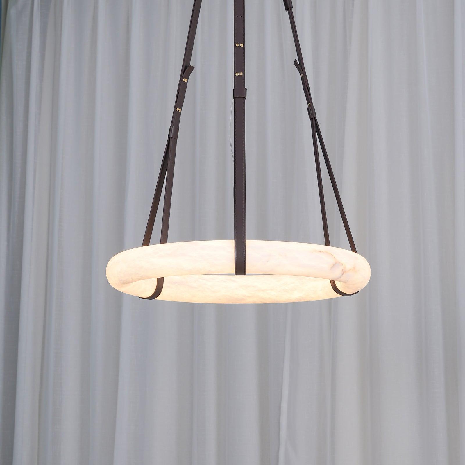 Oslo Alabaster Ring LED Pendant Hanging Light with Modern Leather Strap