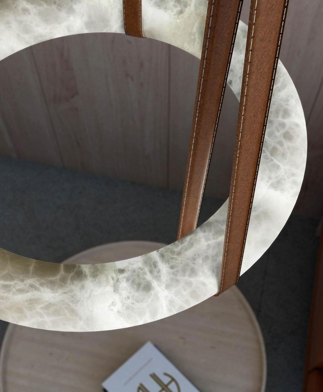 Oslo Alabaster Ring LED Pendant Hanging Light with Modern Leather Strap