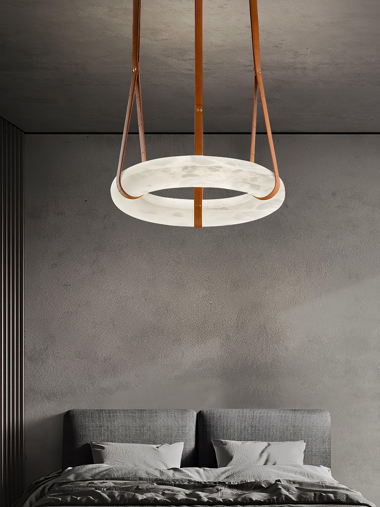 Oslo Alabaster Ring LED Pendant Hanging Light with Modern Leather Strap