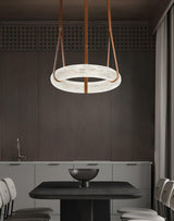 Oslo Alabaster Ring LED Pendant Hanging Light with Modern Leather Strap